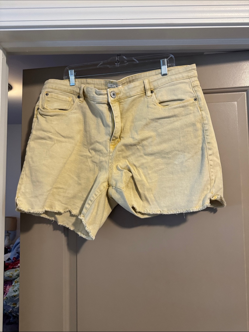 STS Blue Yellow Frayed Hem Denim Shorts